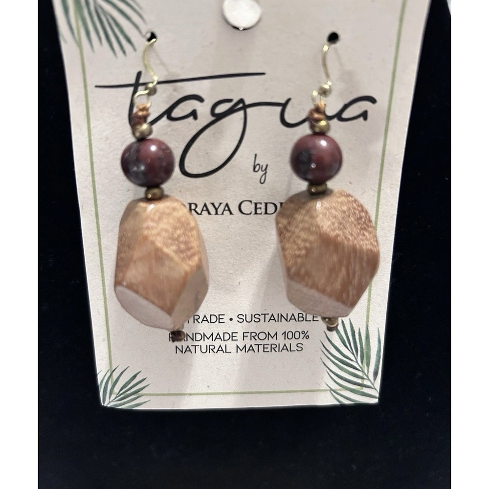 Tagua Nut Earrings Burgundy & Brown Unique Gift Handmade 100% Natural Ecuador L1